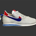 White Sneakers With Red And Blue Accents On Tongue Laces And Soles