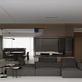 Modern Living and Dining Room Interior With Open Layout Sofa TV and Greenery 3d model