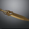 Golden Decorative Dagger Featuring Ornate Hilt And Shiny Holed Metallic Blade
