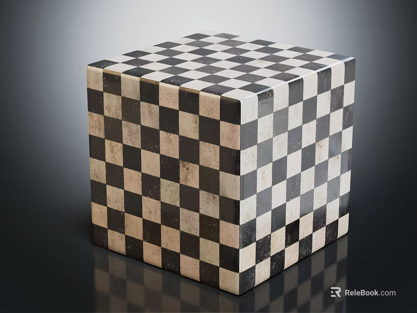 Polished Smooth Floor With Checkerboard Pattern Cube And Shiny Reflection Effect 3d model 