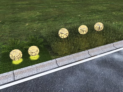 Outdoor Floor Lamps Providing Light To Grass Lawn By Road 3d model