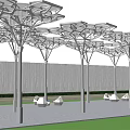 Modern Pergola Structure With Hexagonal Openwork Canopy And Grass Pavement 3d model