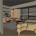 Modern Restaurant Interior With Open Layout Wooden Dining Table Chairs And Blinds
