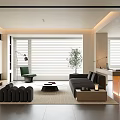 Modern Living Room Interior With TV Wall Sofa Accent Chair Coffee Table And Potted Plant