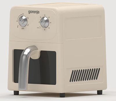 Gorenje Cream Colored Kitchen Air Fryer With Control Knobs Transparent Window And Silver Handle 3d model