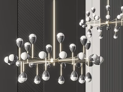 Modern Spherical Chandelier With Silver White Balls And Metal Frame For Interior Design 3d model