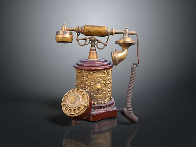 Vintage Telephone with Brass Decorative Dial and Wooden Base Classic Retro Home Decorative Communication Device 3d model
