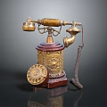 Vintage Telephone with Brass Decorative Dial and Wooden Base Classic Retro Home Decorative Communication Device