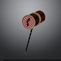 Toy Hammer With Red Black Stripes Bullseye Pattern And Gold Striped Handle