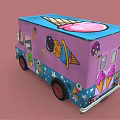 Pink Ice Cream Truck Featuring Star Decorations And Ice Cream Graphics With Open Serving Window