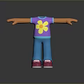 Casual Purple T shirt With Yellow Flower Design Blue Pants Pink Shoes