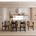 Minimalist Restaurant Interior With Wooden Dining Table Chairs And Hanging Pendant Light