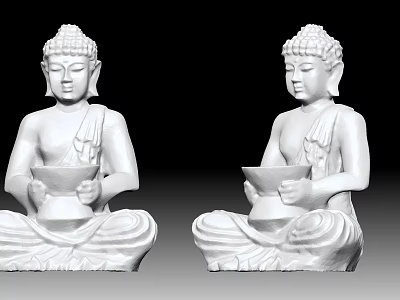 White Stone Buddha Sculpture Carving In Sitting Posture Holding Bowl 3d model
