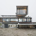 Modern Concrete Detached Villa With Large Glass Windows Terrace And Steps
