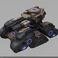 Futuristic Military Vehicle With Armored Mechanical Structure And Blue Glowing Lights