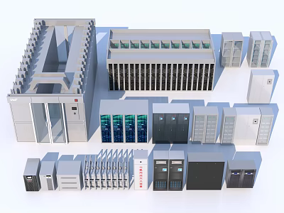 Industrial Equipment Collection Showcasing Server Racks Control Cabinets And Modular Metal Enclosures 3d model