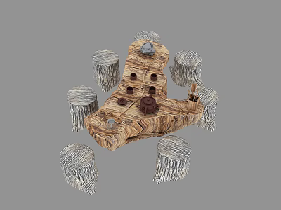 Rustic Natural Style Wooden Tea Table And Chairs With Tree Stump Design 3d model