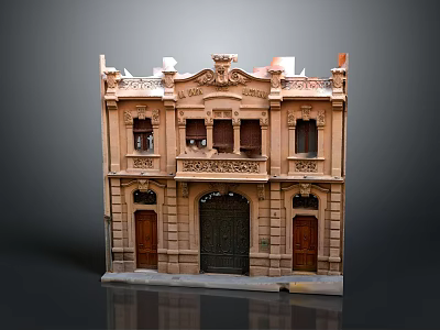 Classical Building With Ornate Stone Facade Carved Details Wooden Doors And Shuttered Windows 3d model