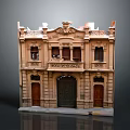 Classical Building With Ornate Stone Facade Carved Details Wooden Doors And Shuttered Windows
