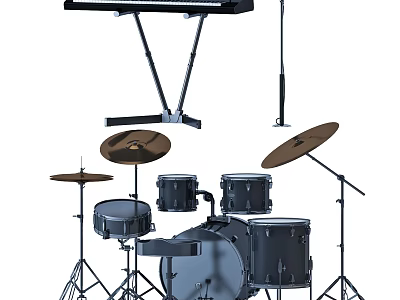 Professional Musical Instruments Set With Drum Kit Keyboard Cymbals And Stands 3d model