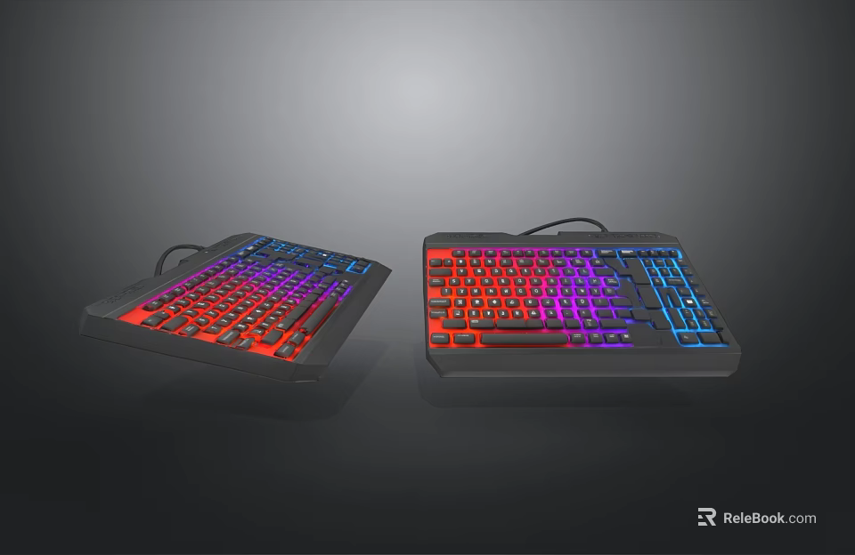 Two Wired RGB Backlit Gaming Computer Keyboards With Colorful LED Lights For Desktop Use 3d model 