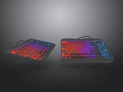 Two Wired RGB Backlit Gaming Computer Keyboards With Colorful LED Lights For Desktop Use 3d model