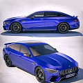 Blue Mercedes AMG Sports Car With Sleek Exterior And Four Door Coupe Design