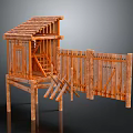 Wooden House Featuring Sloped Roof Wooden Fence Support Posts And Open Structure