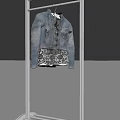 Stylish Denim Jacket With Lace Trim Hanging On White Clothes Rack