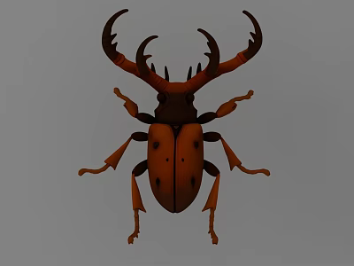 Flying Insect Stag Beetle With Large Antlers Brown Body And Spotted Pattern 3d model
