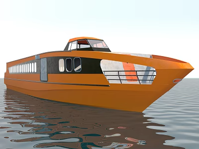 Modern Orange Yacht With Sleek Design Sailing On Calm Water Surface 3d model