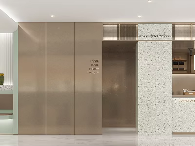 Modern Four Season Cafe Interior With Metallic Panel Walls Light Counter And Coffee Bar 3d model