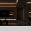 Modern Minimalist Open Living And Dining Room With Warm Ambient Lighting And Neat Functional Layout