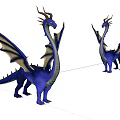 Blue Purple Dragons Game Movie Character With Wings Horned Heads Standing on White Background