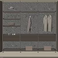 Modern Elegant Wardrobe With Shelves Hanging Clothes Drawers And Patterned Wall 3d model