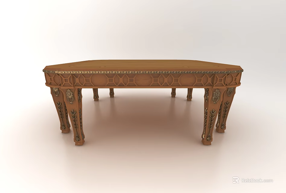 Ornate Wooden Dining Table With Carved Legs And Intricate Decorative Patterns 3d model 