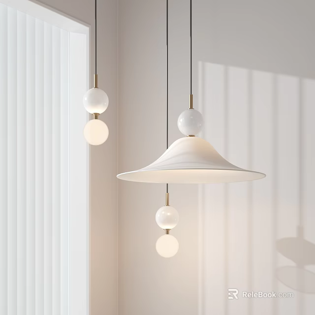 Modern White Pendant Lights With Spherical And Umbrella Shaped Design In Minimalist Interior 3d model 