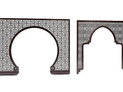 Technology Exhibition Hall Interior Featuring Carved Arched Decor With Geometric Patterns 3d model