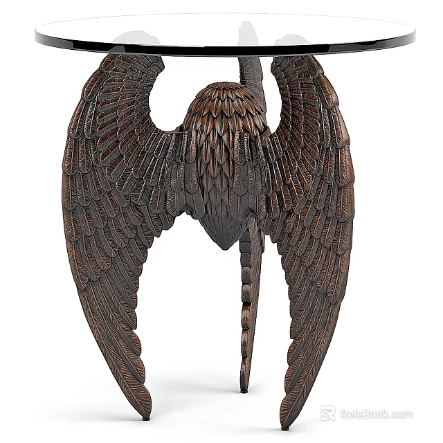 Artistic Unique Side Table With Bronze Wing Design And Intricate Feather Texture 3d model 