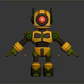 3D Yellow Green Robot Character Featuring Red Eye And Mechanical Structure Design 3d model