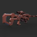 Futuristic Red Sniper Rifle With Scope And Mechanical Design Features