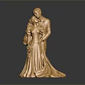 Golden Bride And Groom Embracing Figurine For Home Decor With Reflective Base