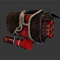 Futuristic Sci Fi Weapon With Red Brown Body And Blue Glowing Multiple Barrels