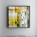 Abstract Painting With Layered Brushstrokes Blue Green Tones And Black Accents