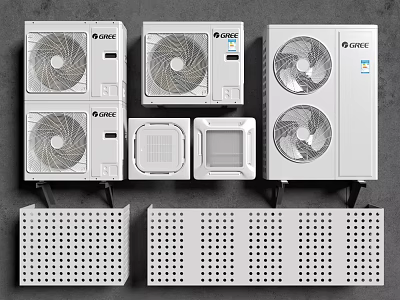 GREE and Midea Air Conditioner Fans Multiple Models Display with Indoor Outdoor Units 3d model