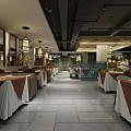 Chinese Style Restaurant Interior With Dining Tables Brown Tablecloths And Pendant Lights
