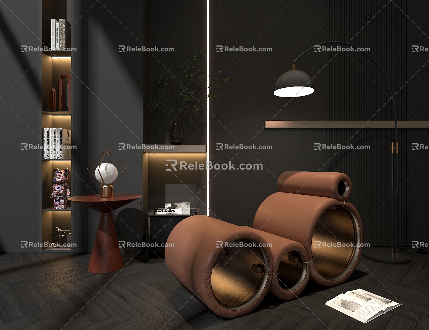 Leather Sofa Living Room Sofa Floor Lamp 3d model