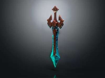 Mythical Decorative Sword With Blue Blade Red Ornamental Hilt And Intricate Design 3d model