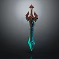 Mythical Decorative Sword With Blue Blade Red Ornamental Hilt And Intricate Design