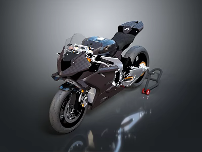 Modern Sleek Black Motorcycle With Carbon Fiber Panels And Shiny Reflective Surface Design 3d model